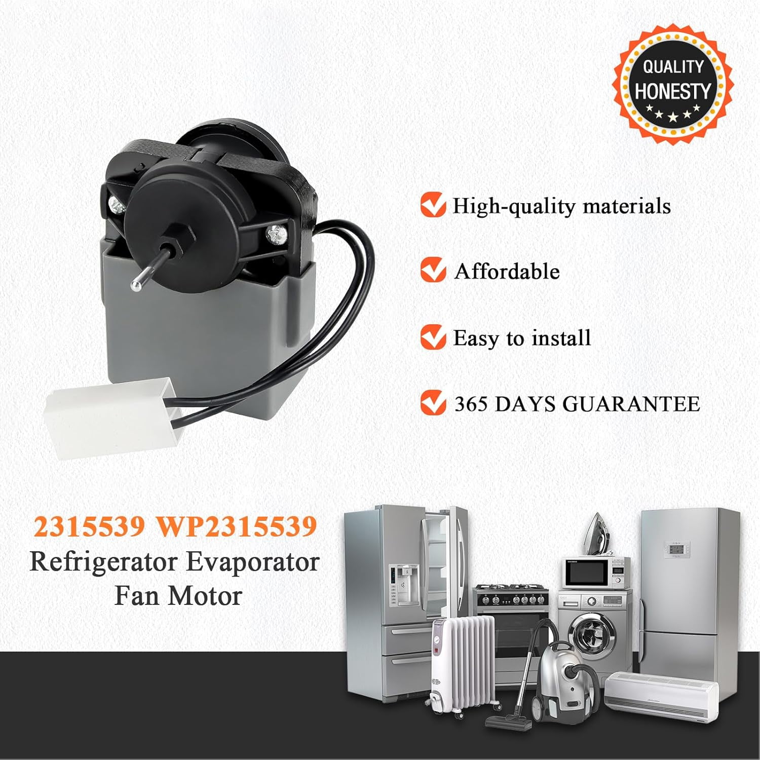 2315539 WP2315539 Refrigerator Evaporator Fan Motor Replacement Part 115V 60Hz Compatible with Whirlpool Kenmore Maytag Amana KitchenAid W10438708 AP6007247