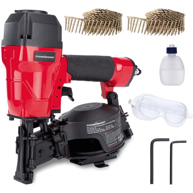 Clavadora Neumática POWERSMART PS6110 Espiral de 15 ° Capacidad 120 Clavos 120 PSI con Gafas de Seguridad Rojo POWERSMART PS6110