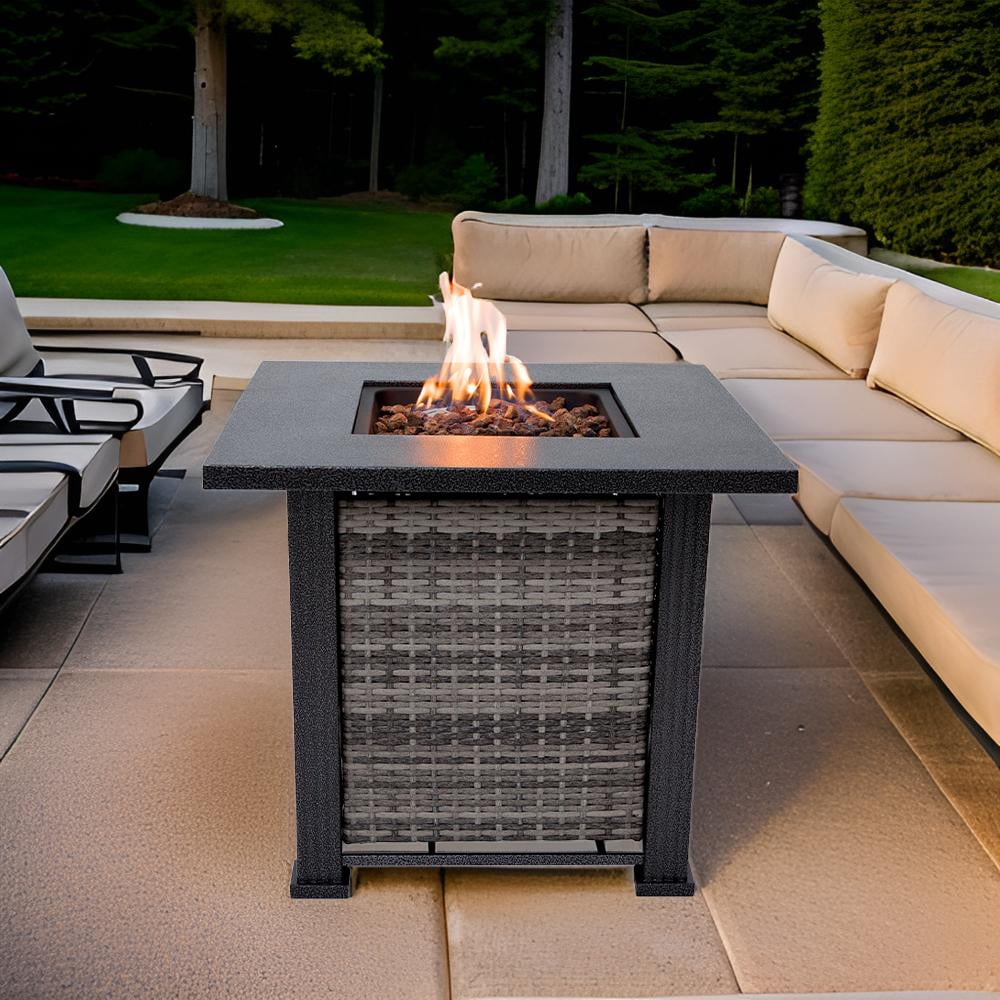Sol Living Adana 28” Outdoor Propane Fire Pit Table 50,000 BTUs Outdoor Fire Pit Propane Metal Patio Fire Pit with Lava Rocks & Lid Durable Firepits for Outside & CSA Certified Outdoor Fireplace