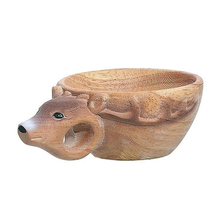 

HHei_K Hand Carved Wooden Mug Animals Head Image Cup For Travel Outdoor Camping
