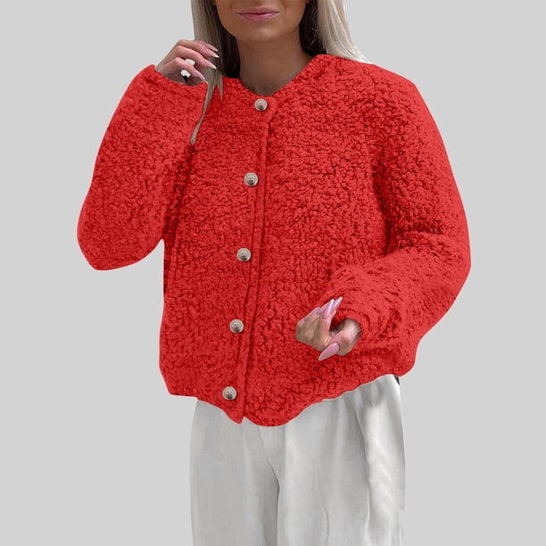 Puntoco Chaqueta De Color Liso Para Mujer Con Botones De Felpa Y Mangas Largas Con Capucha, Ropa Informal Para Exteriores