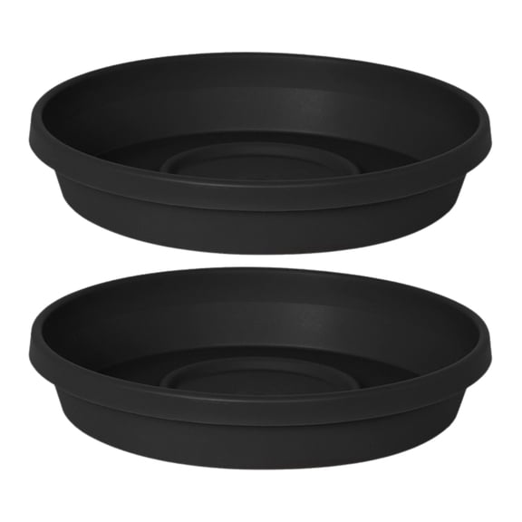 Bloem Terra 12.75" Bottom Width Plastic Plant Saucer | Fits 16-inch Terra Planters | Lightweight UV-Resistant Flower Pot Tray | Black | 2-Pack