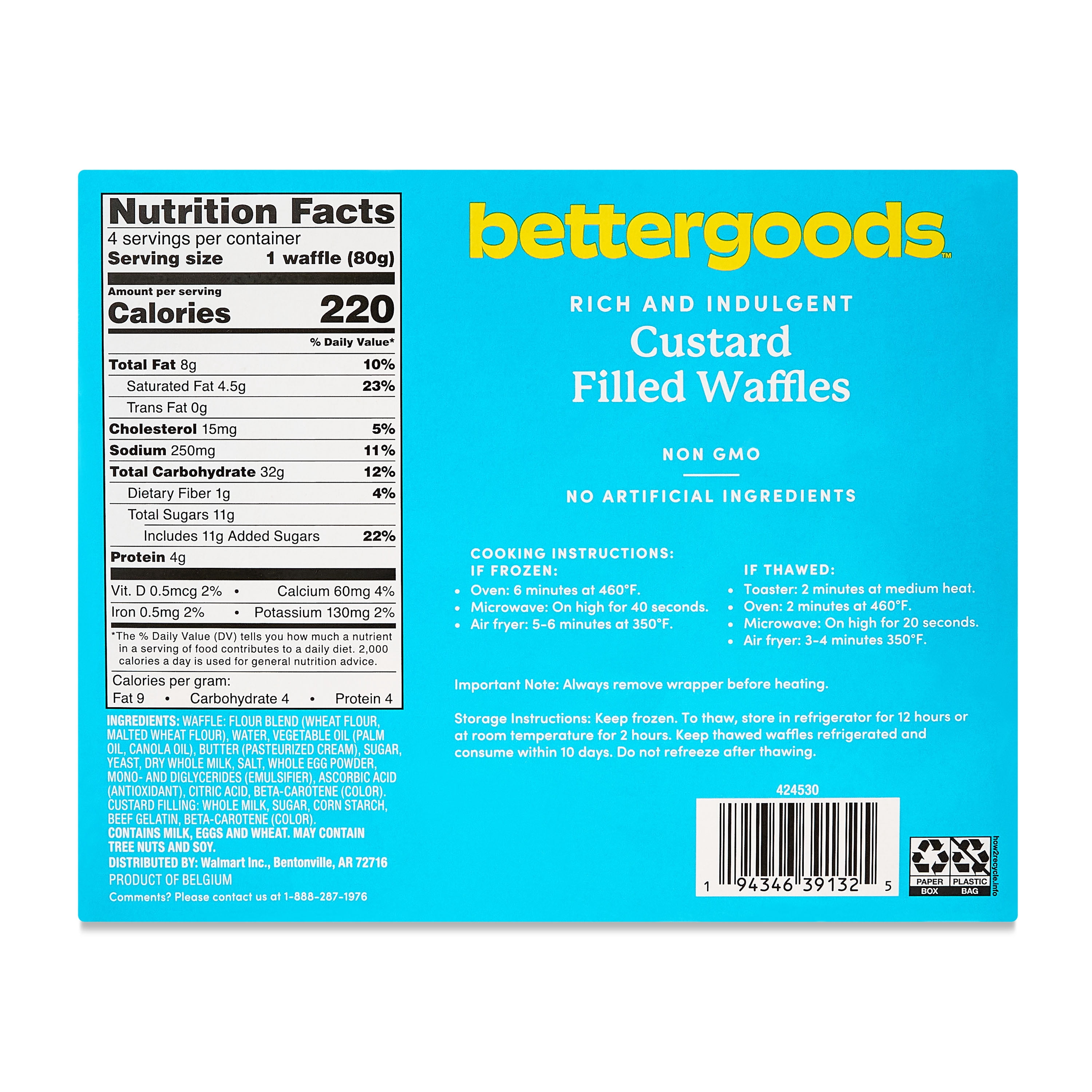 bettergoods Rich and Indulgent Custard Filled Waffles, 11.29 oz (Frozen)