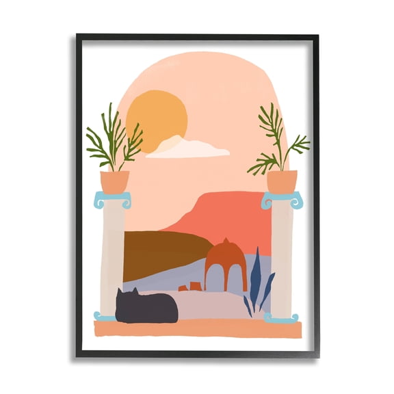 Stupell Industries Black Cat Watching Peaceful Sunny Hills Scenery Graphic Art Black Framed Art Print Wall Art, Design by June Erica Vess