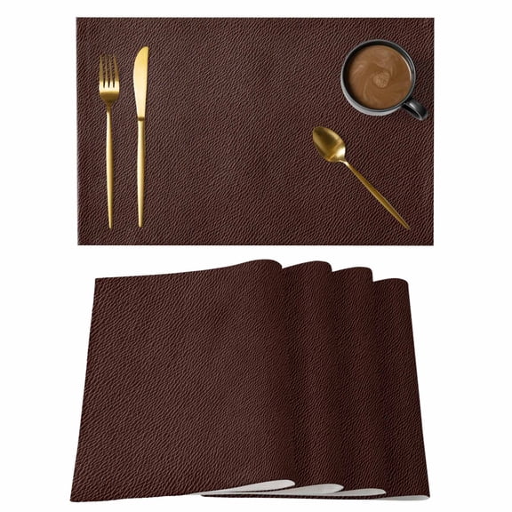 Leather Texture Placemats Set of 4 Vintage Brown Classic Art Heat Insulation Washable Place Mats, Rustic Non-Slip Table Mats for Dining Table Party Kitchen Decor,13x19 Inch