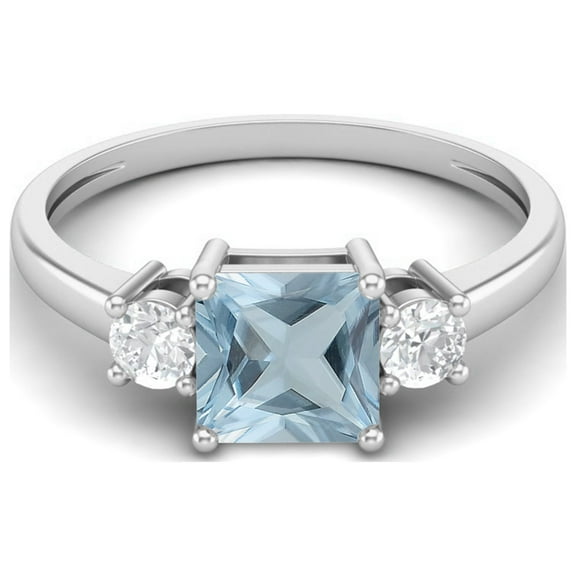 0.95 Ctw Princess cut Square Blue Topaz 925 Sterling Silver Trio Stone Dainty Women Valentines Day Gifts Ring