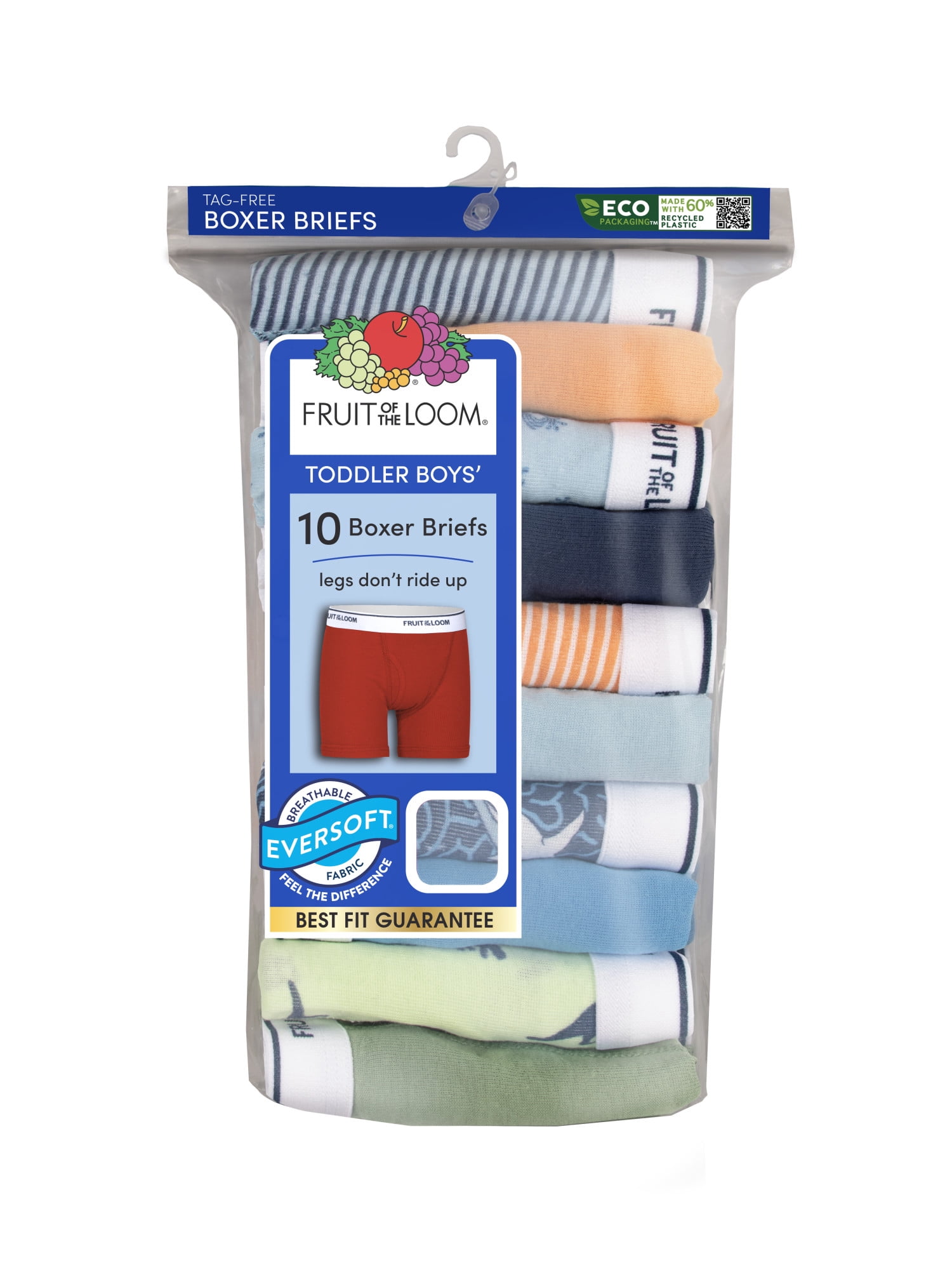 Fruit of the Loom Toddler Boy's EverSoft Cotton Boxer Brief Underwear, 10 Pack, Sizes 2T-5T