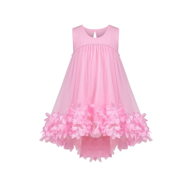 Robe Fille Rose Fleurs 3D Sans Manches Taille Haute Ensemble Sac à Main 6 Ans