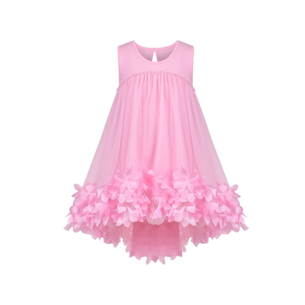Vestido de Niña Rosa Flores 3D sin Mangas Cintura Alta Conjunto de Bolso 5 Años