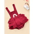 thumbnail image 3 of Baby Girl Summer Ruffle Romper Sleeveless Elastic Waist Rainbow Embroidery Strap Bodysuit, 3 of 9