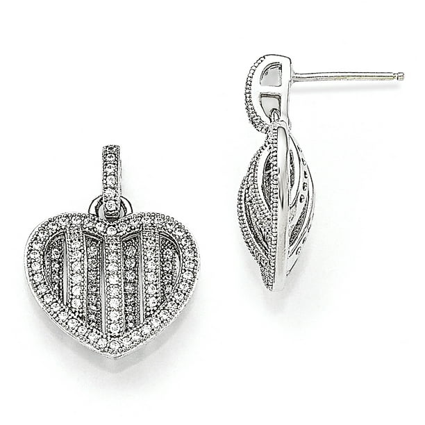 925 Sterling Silver Cubic Zirconia Cz Heart Post Dangle Earrings Drop Love