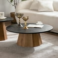 thumbnail image 5 of Round Coffee Table with Sturdy Pedestal Base, Wooden Living Room Tea Table, Easy Assembly, Real Bark Pattern Veneer Top for Modern Home Decor, 5 of 9
