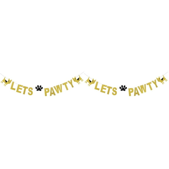 2 Pcs Pet Dog Banner Bone Garland Happy Birthday Signs Golden