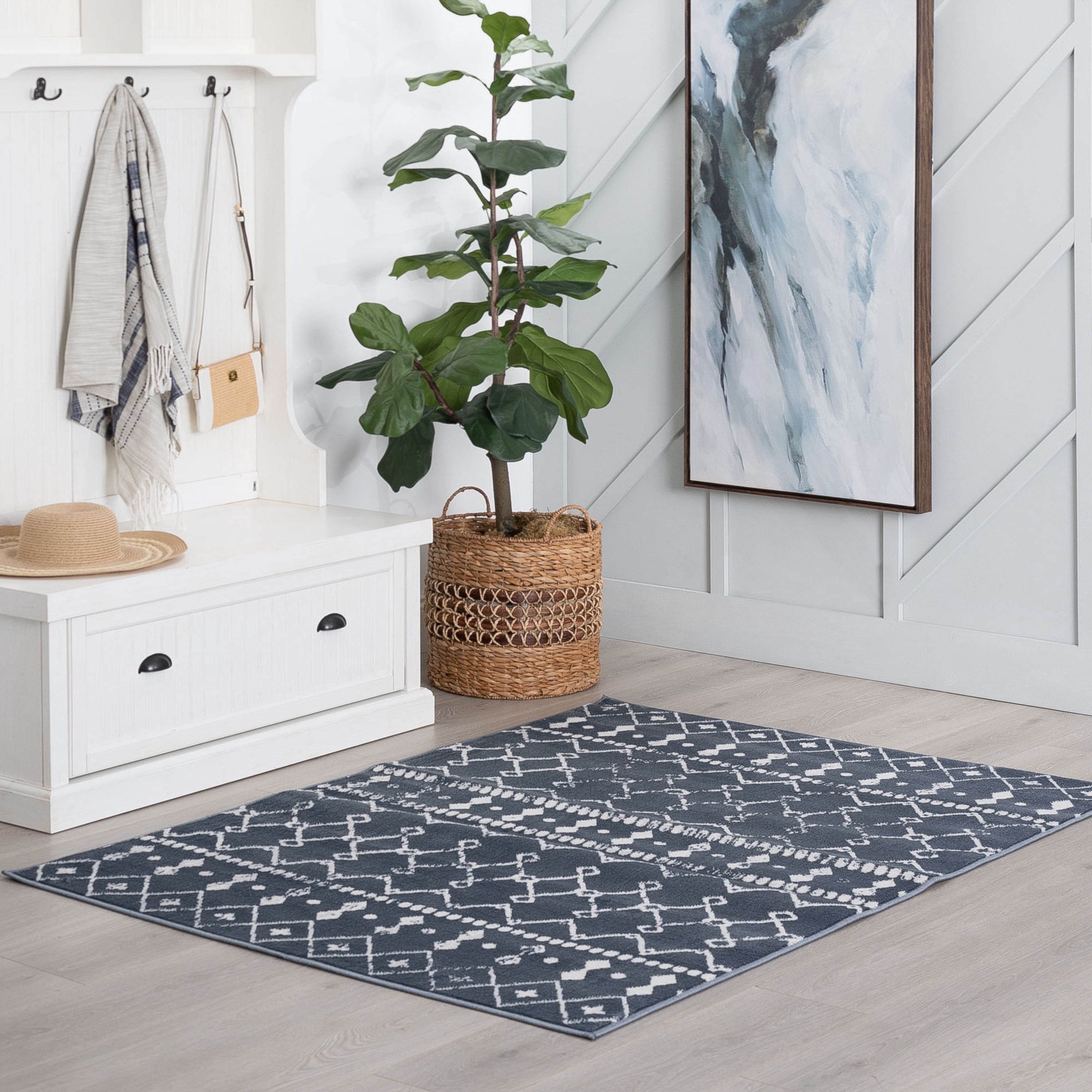 Bliss Rugs Moroccan Contemporary Geometric Diamond Area Rug, Indoor Rugs for Living Room, Dining Room, Bedroom | Blue, 5' x 7' (5'3''x7'3'')
