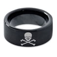 thumbnail image 2 of Tungsten Skull and Cross Bone Heart Emoji Eyes Band Ring 9mm Men Women Comfort Fit Black Flat Cut Brushed Polished, 2 of 4