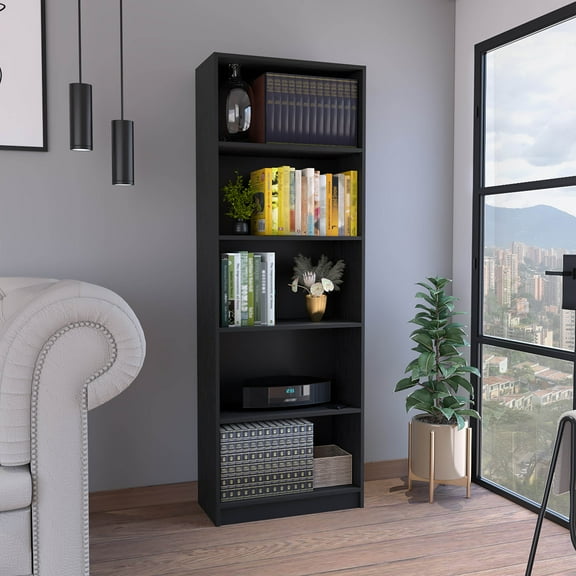 Metal File Cabinets, Vinton 4-Tier Bookcase with Modern Storage for Books and Decor, Black, Black Office File Cabinets,Pine Steel File Cabinets, Furniture Office File Cabinets & Storage Cabinets