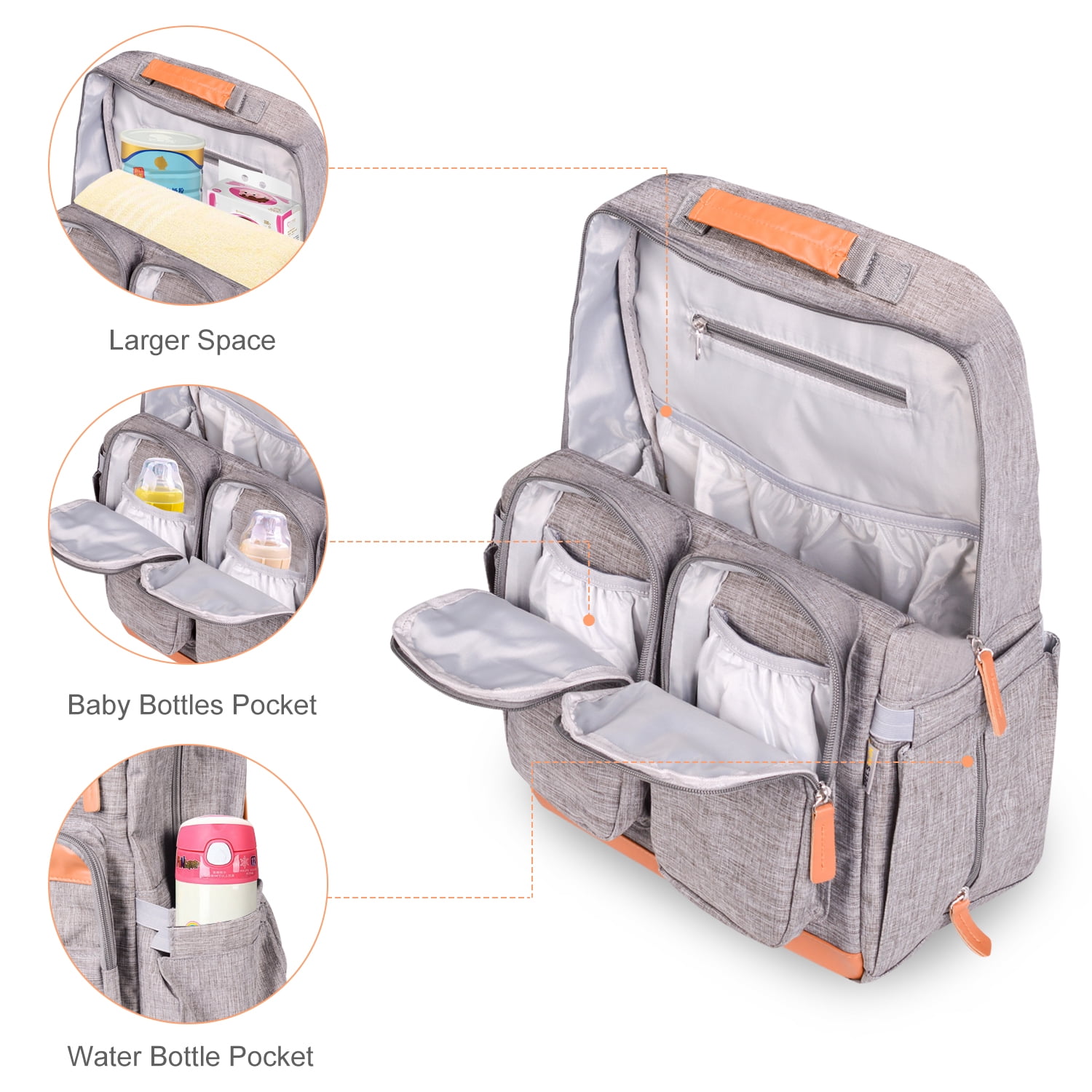 Multi-Functional Diaper Bag Backpack with Insulated Bottle Pockets, Large Capacity Baby Bag, Waterproof Travel Backpack for Moms & Dads with Stroller Straps & Multiple Compartments