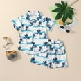 thumbnail image 2 of XUELUO Baby Boys Casual Outfit Sets Summer Coconut Tree Print Lapel Botton Down Short Sleeve T Shirt Tops Shorts Gentleman Two Piece Sportwear,White,12-18 Months, 2 of 7