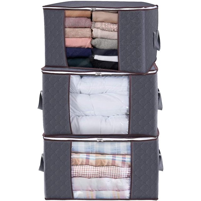 Organizador de bolsa de almacenamiento de ropa de gran capacidad con asa reforzada, tela gruesa para edredones, mantas, ropa de cama, plegable con cremallera resistente, transparente