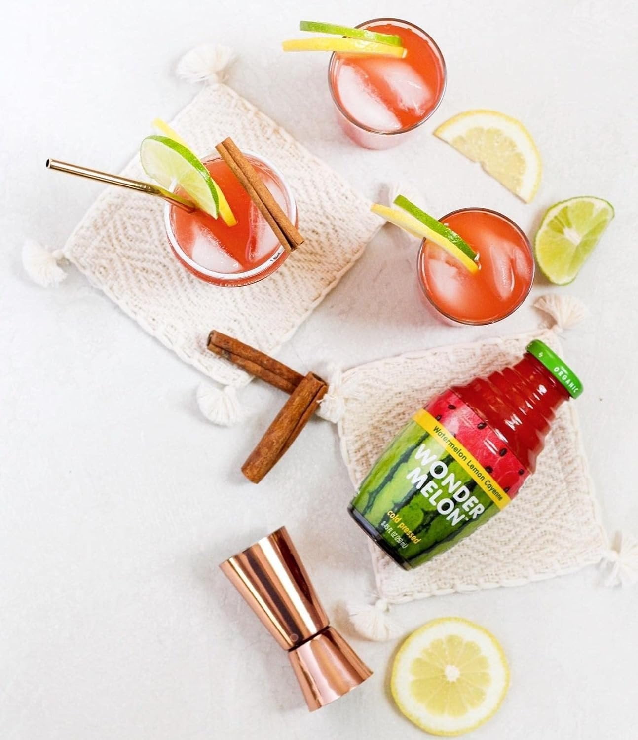 Wonder Melon Organic Watermelon Juice with Lemon & Cayenne, 8.45oz 6 Pack 100% Juice, Cold Pressed
