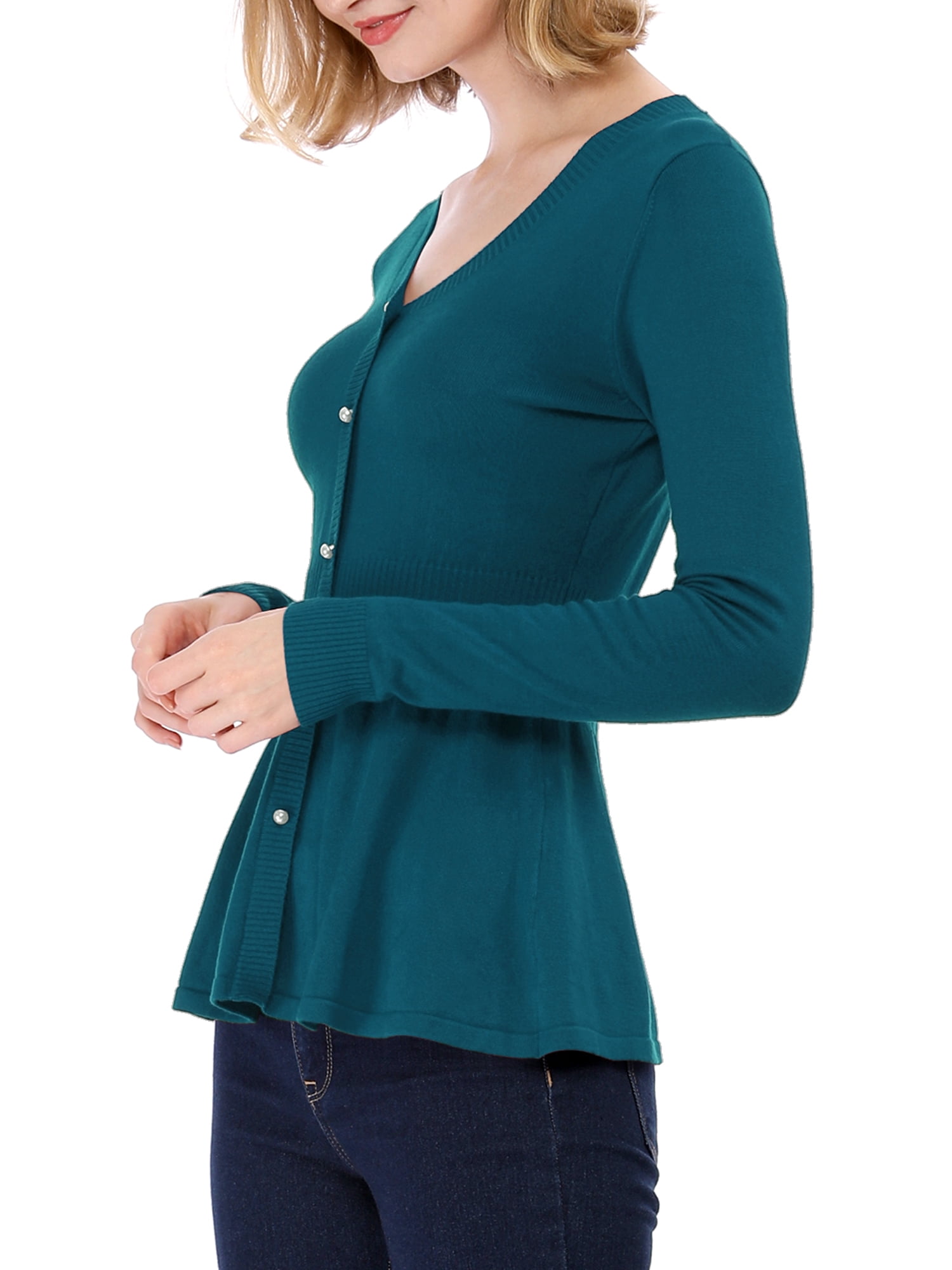 DARING DIVA Women's Peplum Top Smocked Long Sleeve Knit Sweater S Blue Green