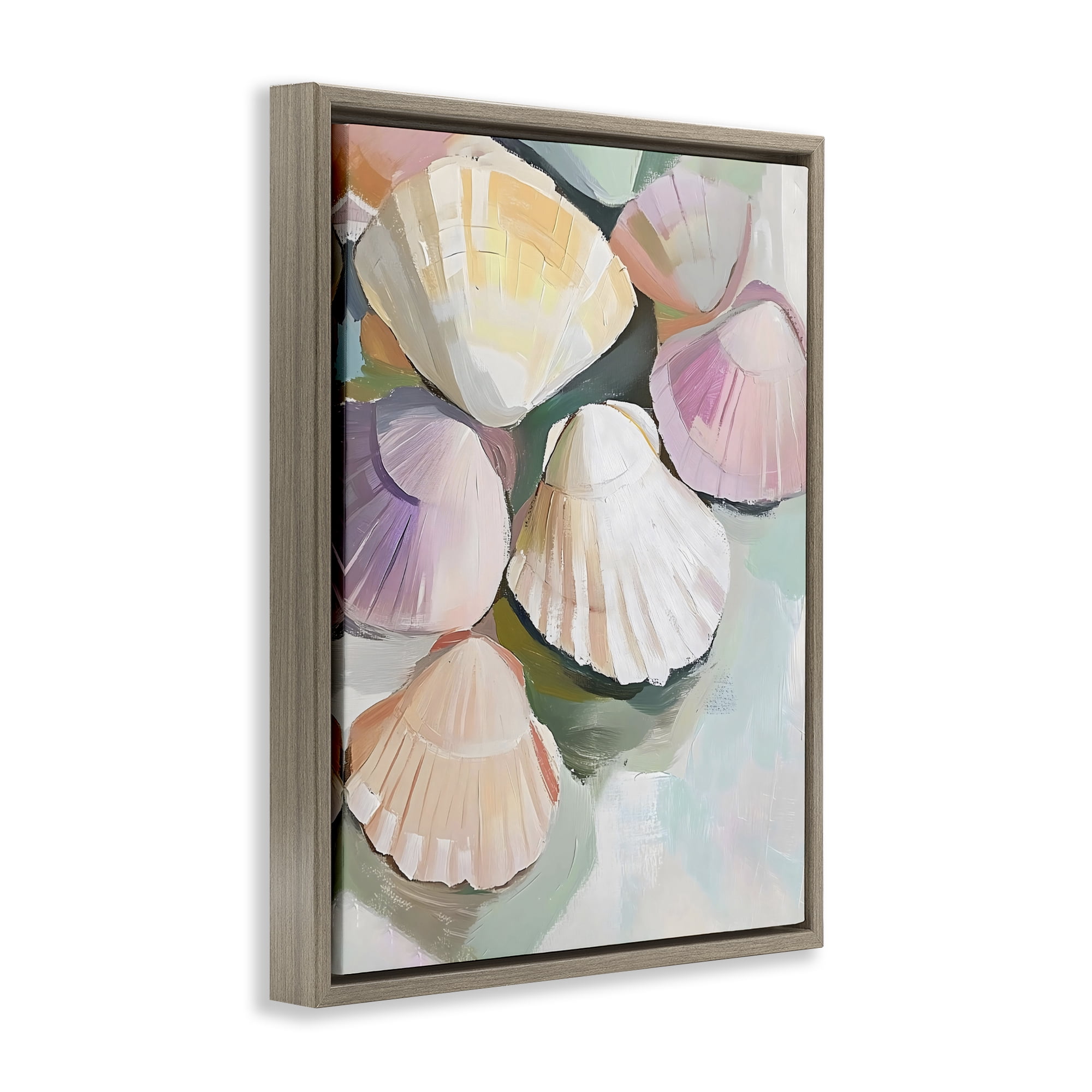 Stupell Industries Pink Seashells Marine Collection Brown Framed Floater Canvas Wall Art, design by The Prints Vibe