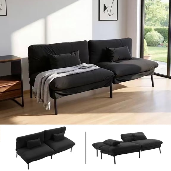 BSHTI 70" Convertible Futon Sofa Bed, Modern Velvet Folding Couch with 5-Position Adjustable Split Back & Metal Legs, Space-Saving Sleeper Futon for Living Room, Apartment, Office – Black