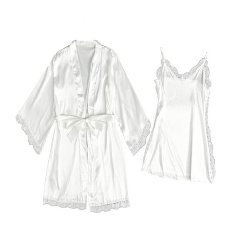 Fashion Casual Pajamas Two Piece Camisole Underwear Lace Bodysuit Deep V Neck Underwear Pure Cotton Pajamas White S