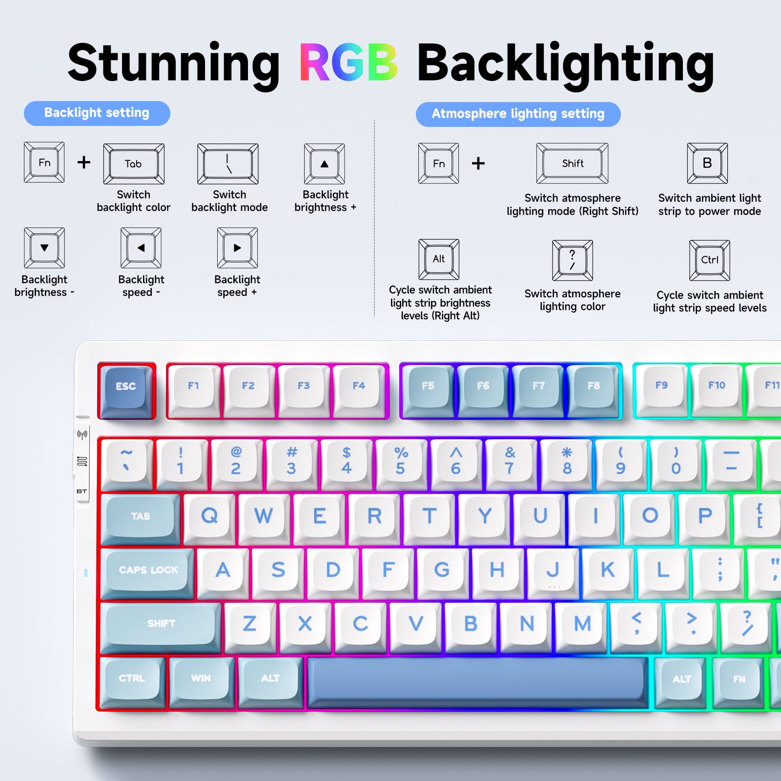 MCHOSE G98 Pro Wireless Mechanical Keyboard, Bluetooth 5.0/2.4GHz/USB-C Hot Swappable Custom Keyboard, Gasket Structure, Double Shot PBT Keycaps, RGB Backlit Gaming Keyboard
