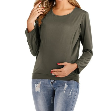

EQWLJWE Cotton Round Neck Long Sleeve Solid Color Maternity Breastfeeding Clothe Top Maternity Long Sleeve Tops Holiday Clearance