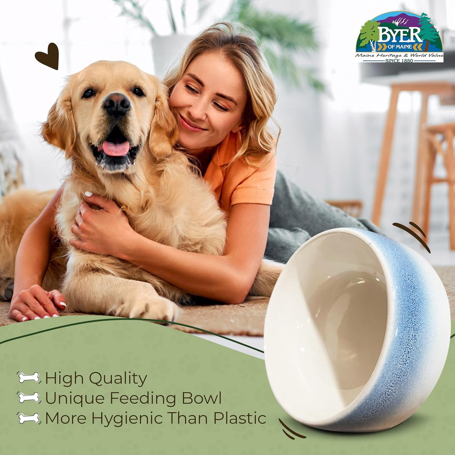 JFTER Pet Bowl – High-Fired Porcelain Stoneware, Food-Grade Safe, Dishwasher Safe, Non-Slip Dog Bowl for Large Breeds in Best Friend Blue