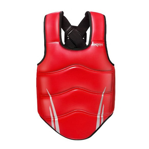 Protector de pecho de karate, protector de boxeo, equipo de protección ajustable, costilla elástica Rojo