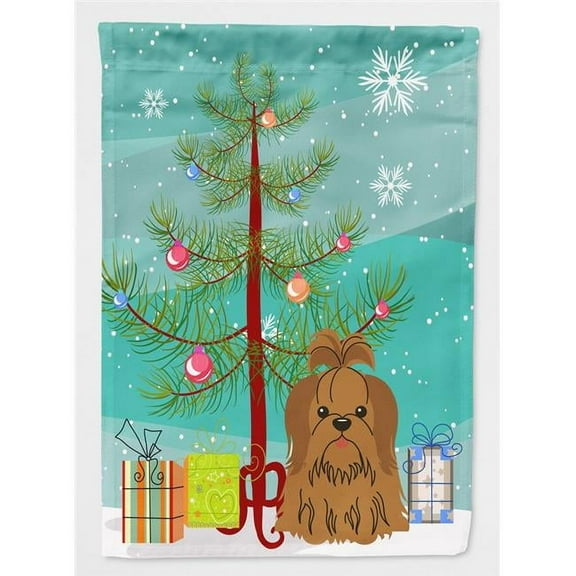 Caroline's Treasures BB4211GF Merry Christmas Tree Shih Tzu Silver Chocolate Flag Garden Size , Small, multicolor