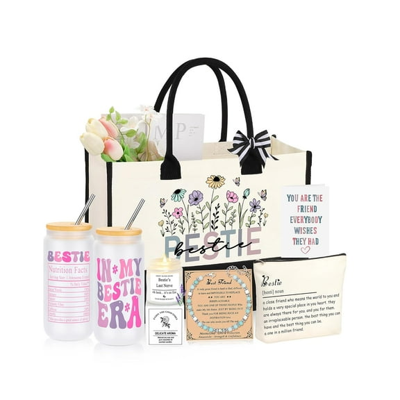 Best Friend Bestie Birthday Gifts for Women, Friendship Gifts for Best Friend Woman, Christmas Mothers Day Valentines Bestie Ideas Presents Basket Set of 6