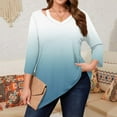 thumbnail image 2 of WTOBBY Women's Plus Size Ombre Print Blouse Keyhole V-Neck 3/4 Sleeve Top Elegant Tunic with Lightweight Chiffon Fabric,Blue XL, 2 of 4