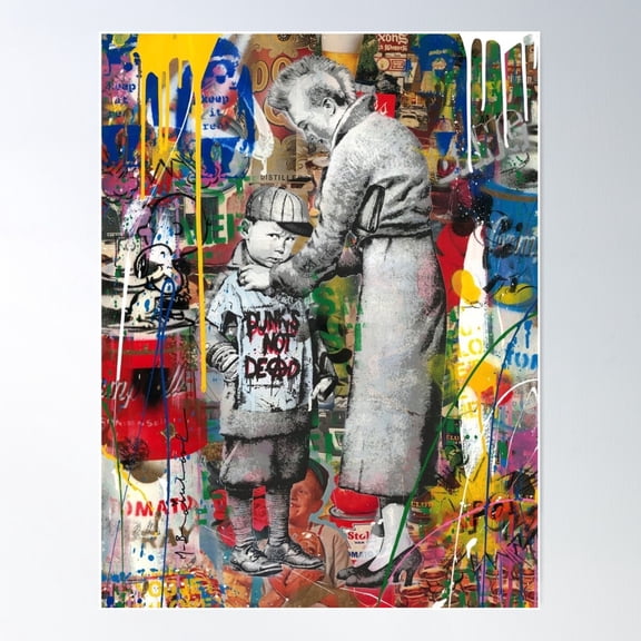 Punks Not Dead Mom - Graffiti Mashup Banksy Poster Wall Art, Modern Wall Decor For Living Room Bedroom, 24x36 UNFRAMED