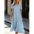 thumbnail image 2 of sicmoss Women's Blue Eyelet Lace Short Sleeve Midi Dress with Ruffle Hem Floral Cotton and Pocket, 2 of 7