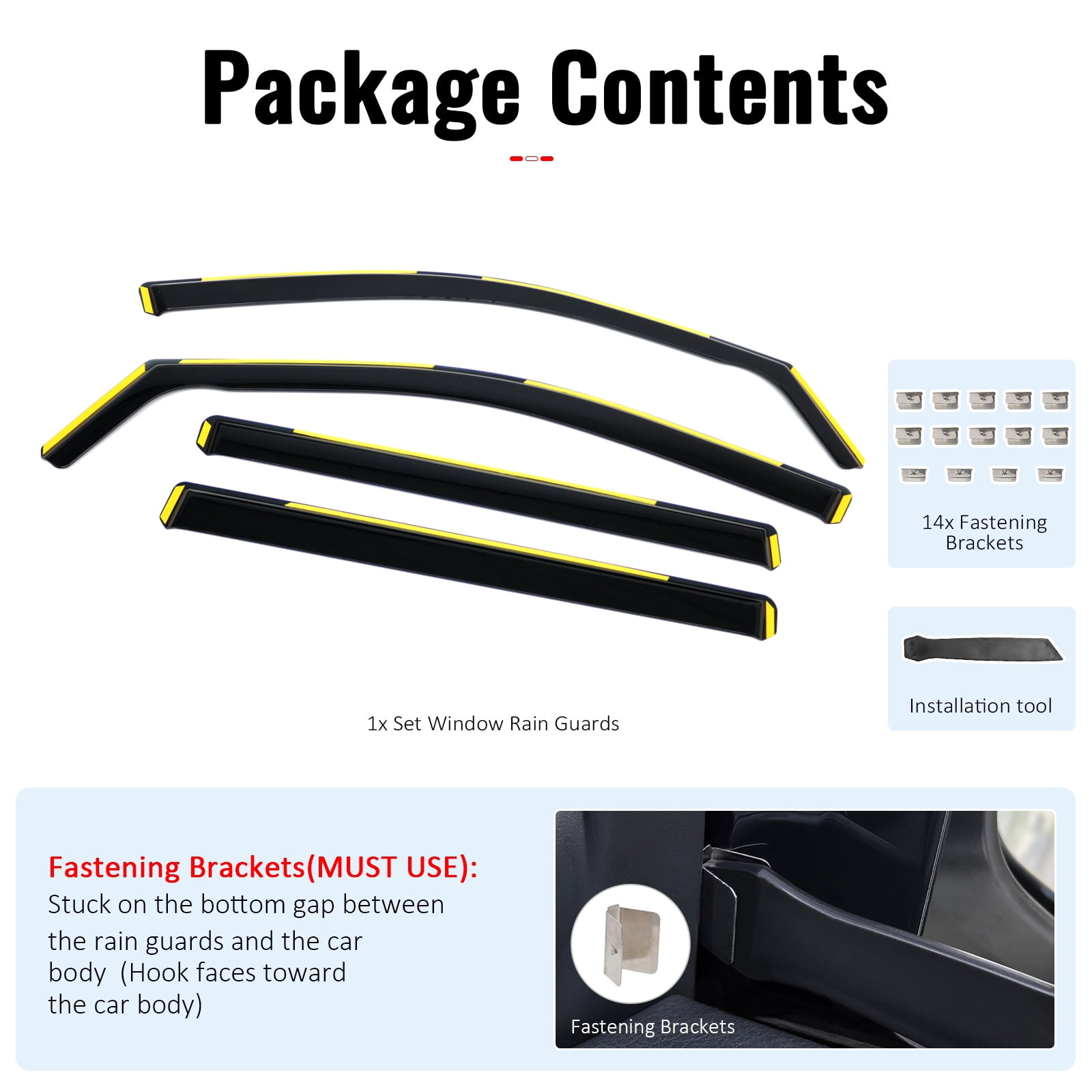 Ikon Motorsports In-Channel Window Visors Sun Shades Vent Rain Guards Side Deflectors for 2014-2019 Toyota Highlander Black PC Polycarbonate 4PCS
