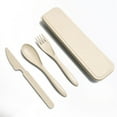 thumbnail image 1 of pitrice Wheat Straw Tableware Set Portable Reusable Solid Color Flatware Kit Indoor Outdoor Home Camping Dinnerware with Storage Case Beige, 1 of 9