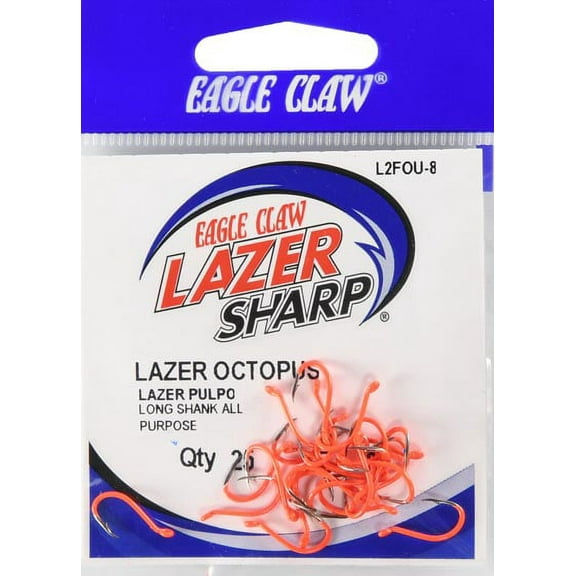 Lazer Sharp L2FOUH-8 Octopus Hook, Fluorescent Orange, Size 8
