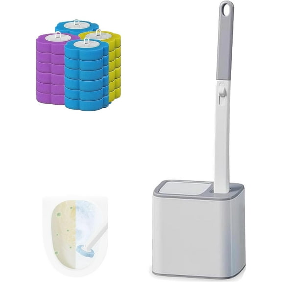 Snowfrid Disposable Toilet Brush, Snofid Disposable Toilet Brush, Toilets Cleaner Brushs with 24 Brushs Heads, Sturdy & Thickened Scrub Heads, for Long-Lasting Cleaning, No Mess (Grey)