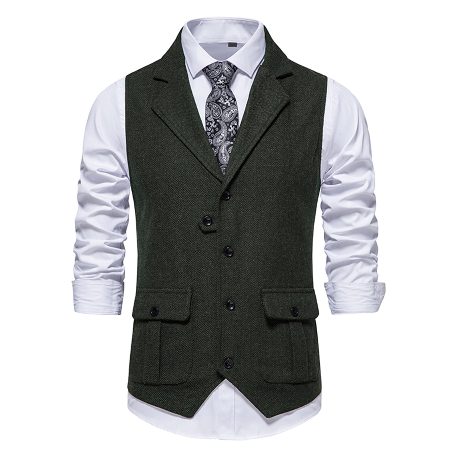 Paiwinds Men's Suit Vest, Business Vest for Herringbone Tweed Suit, V ...