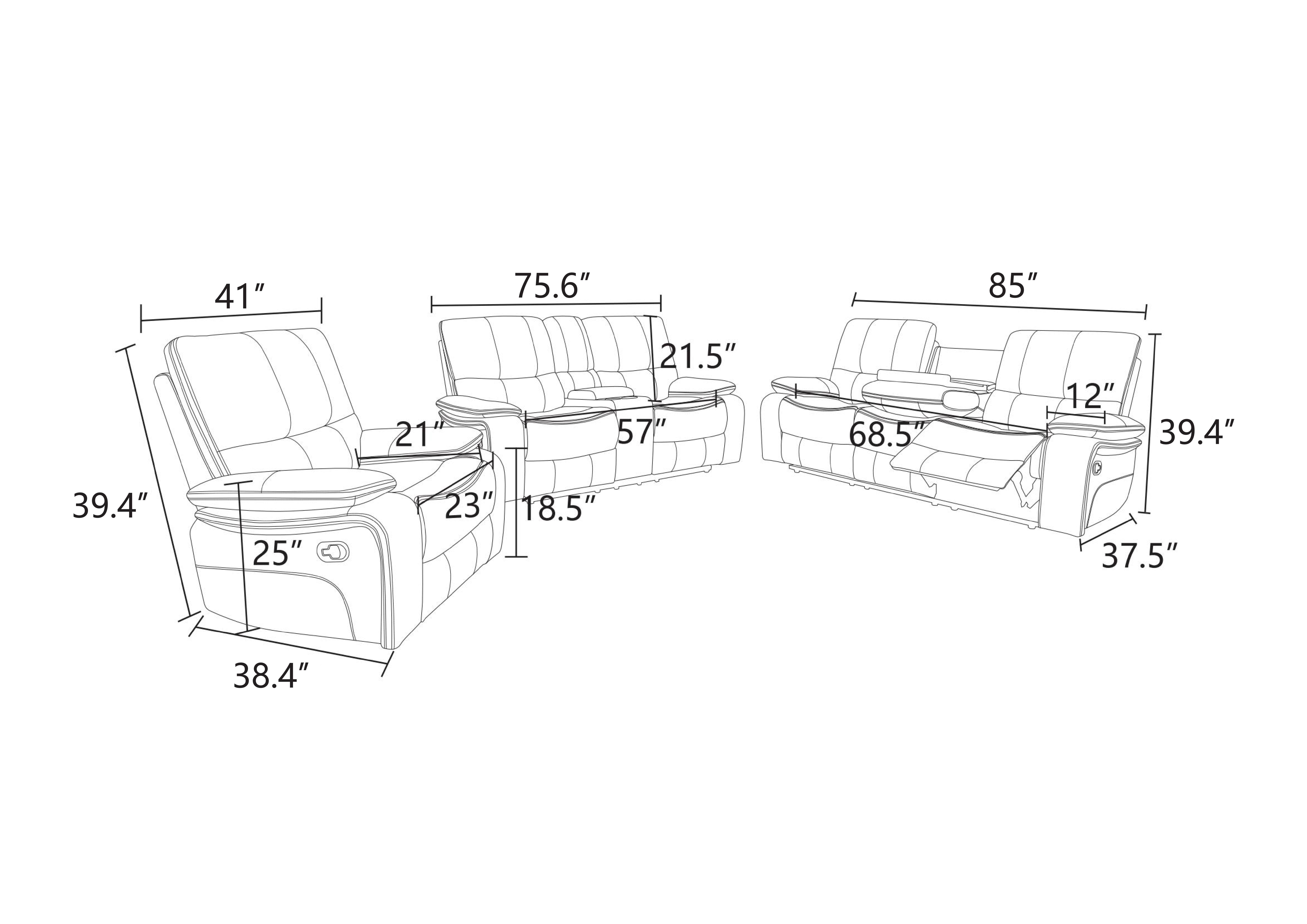Gewnee Smart Sofa, Air Leather & Solid Wood Frame, Adjustable Recline for Living Room Home Relaxation, Off-white