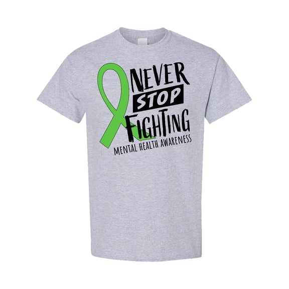 Inktastic Never Stop Fighting Mental Health Awareness Green Ribbon T-Shirt