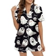 thumbnail image 3 of Puliio Halloween Womens Pajamas 2 Piece Set Short Sleeve Notch Collar Top Cartoon Ghost Print Soft Sleepwear Nightwear Sets with Pocket, 3 of 8