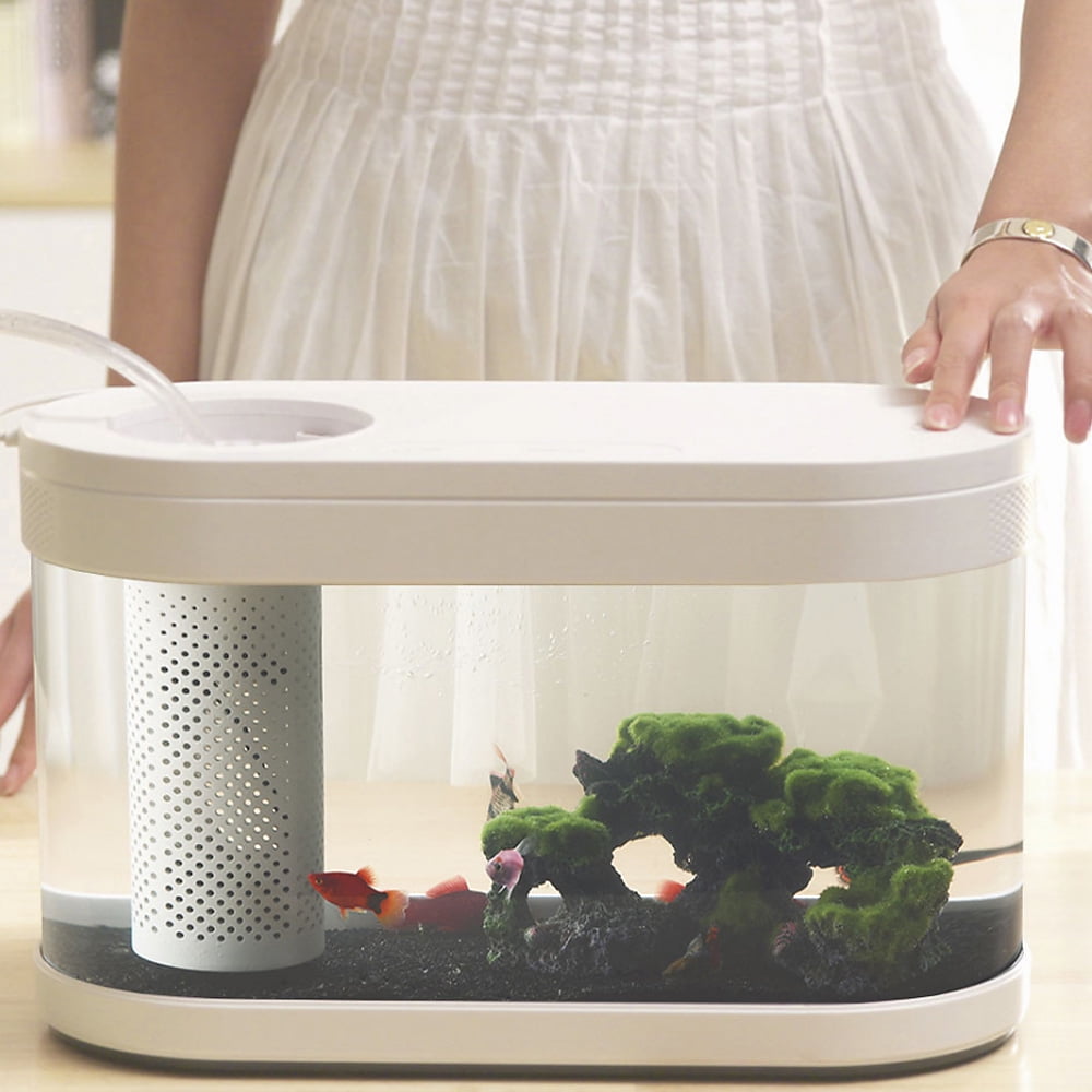 Desgeo Ecological Goldfish Tank Living Room Home Desktop Small Symbiosis System Flower Muzy Lazy Aquarium Led Colorful Fish Box With Oxygen Filter Pump Set Walmart Com Walmart Com