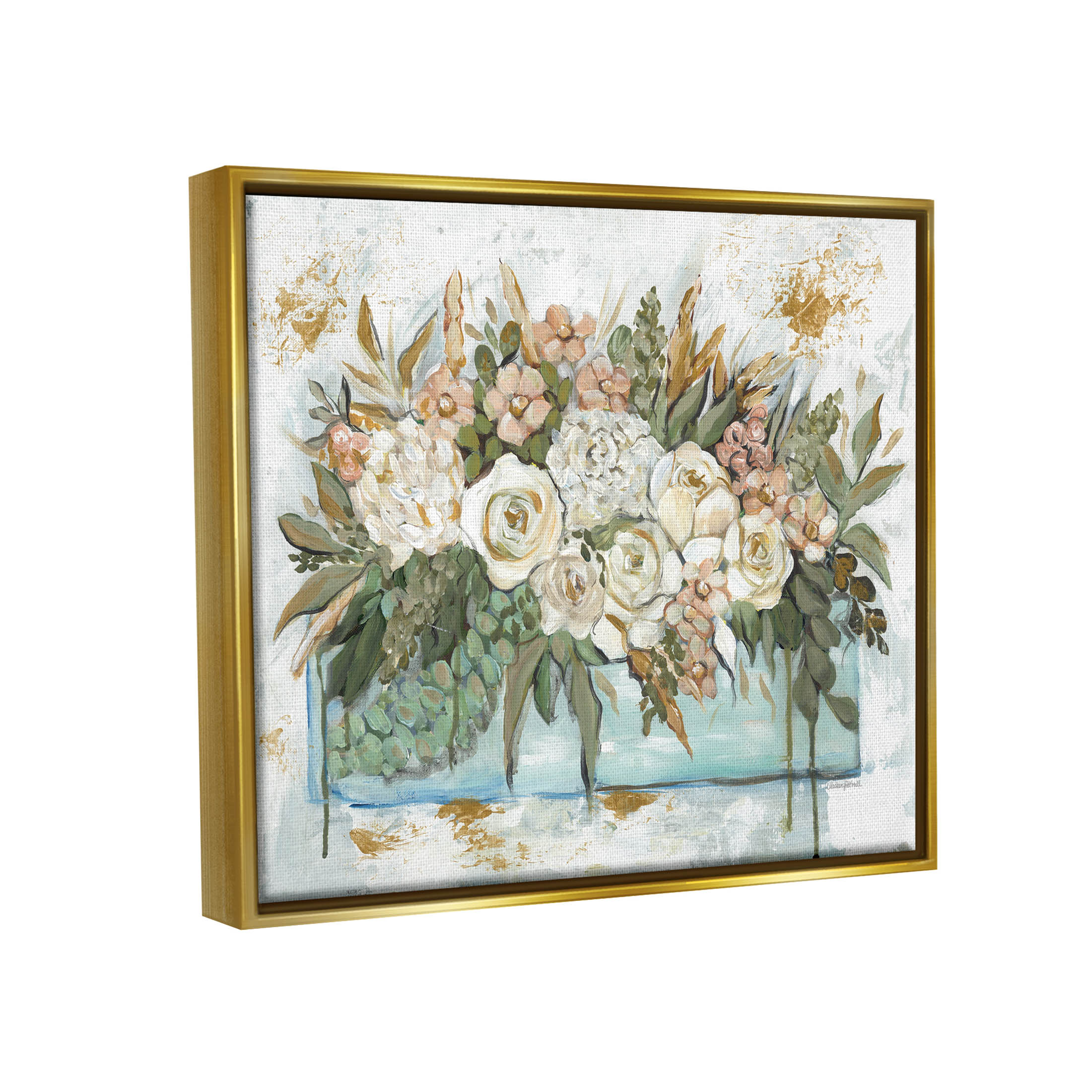 Country Floral Planter Arrangement Botanical & Floral Graphic Art Metallic Gold Framed Art Print Wall Art