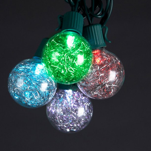 Kurt Adler UL 10Light G40 Silver Tinsel Balls LED Light Set Walmart