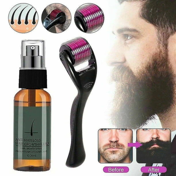30ml Aceite para el crecimiento de la barba para hombres Spray nutritivo para el crecimiento del cabello / 1 Derma Roller
