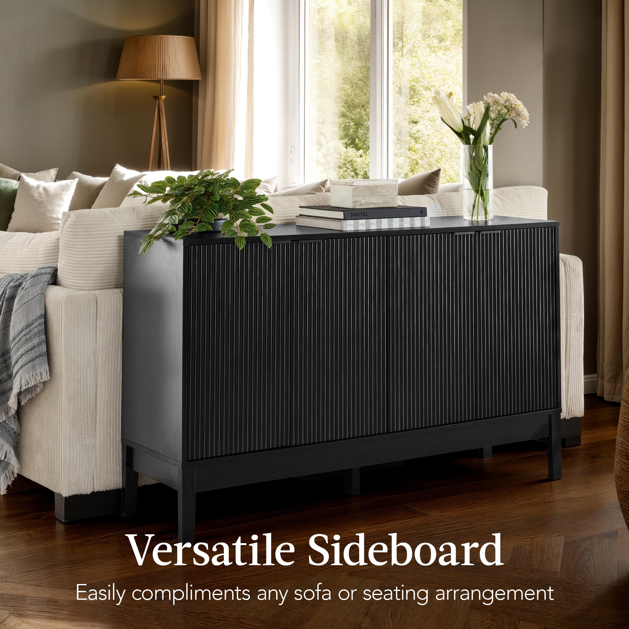 Best Choice Products 4-Door Reeded Storage Cabinet w/ Soft-Close Doors, Multipurpose Accent Furniture - Black